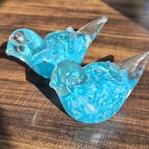 Pair of Handblown Aqua-Turquoise Glass Birds